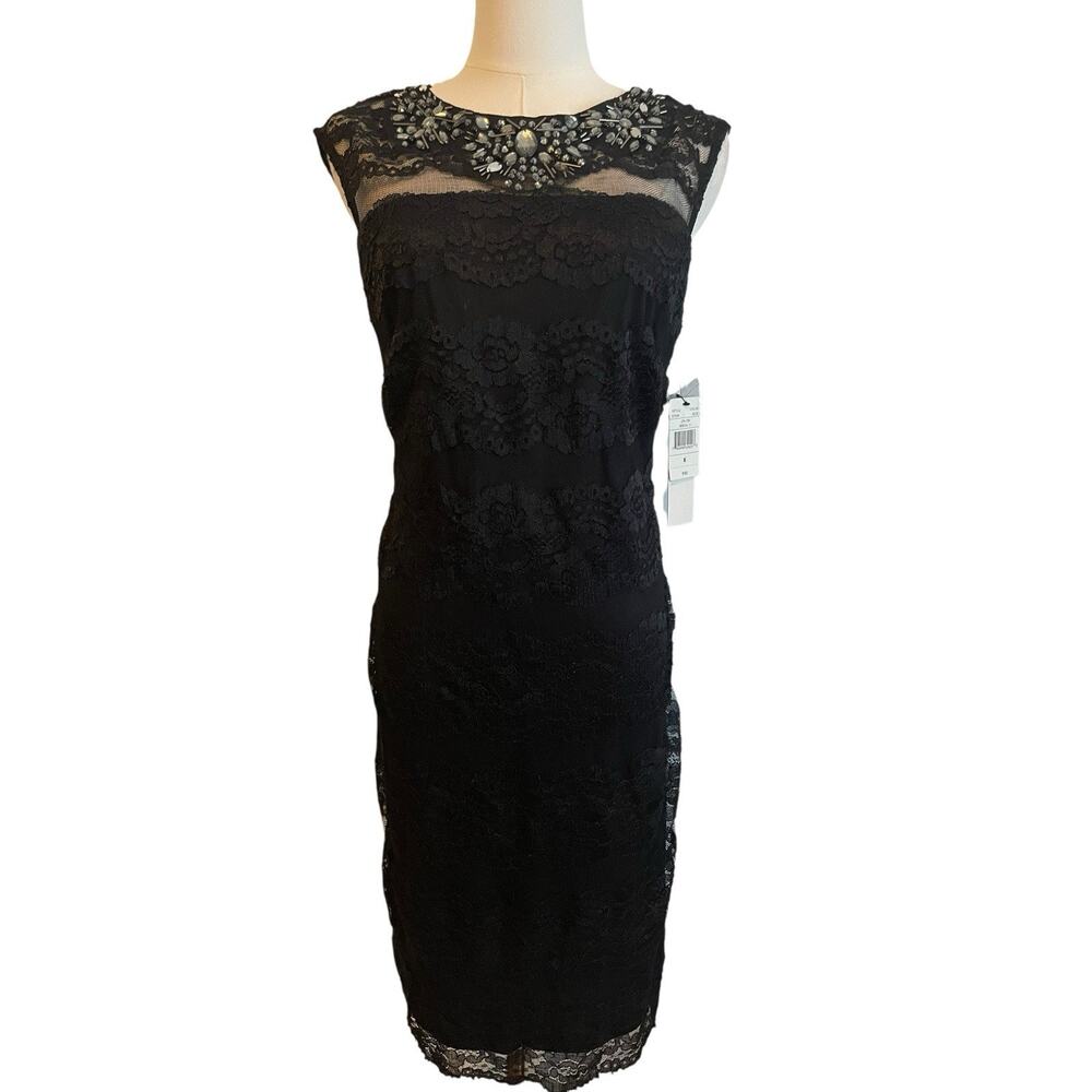Black Lace Dress Size 6 Rhinestone‎ Dark Romance Cocktail Party Event Slimming